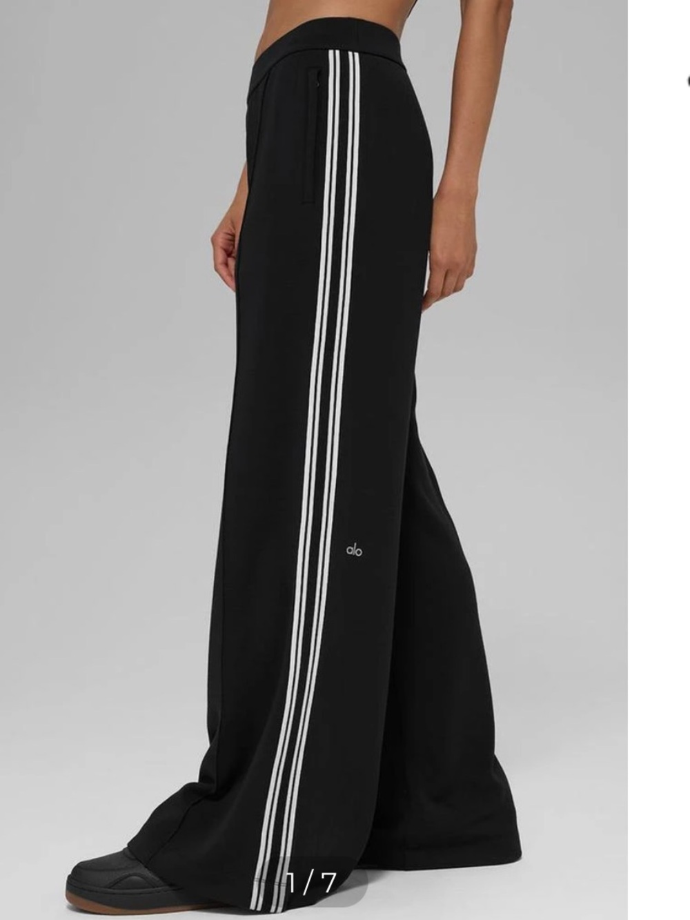 ALO Yoga Black Wide-Leg Pants with White Side Stripes